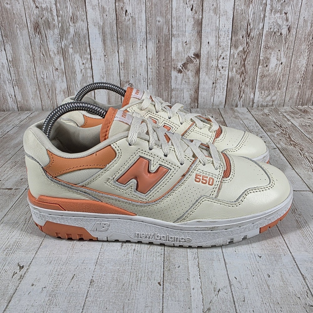 New Balance 550 Womens Cream Orange Retro Basketball Sneakers BBW550AJ Size 8.5